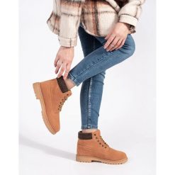Original Walkman Shoes Camelowe Traperki Ze Skóry brązowe. Brązowe trapery damskie na zimę, ze skóry, bez zapięcia. Za 141.46 zł.