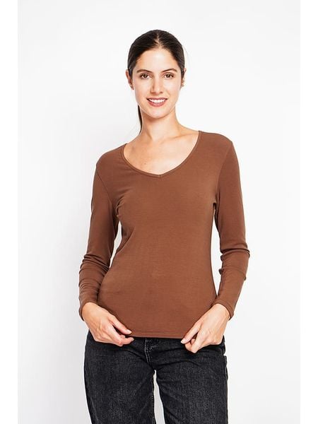 ASSUILI Koszulka w kolorze jasnobrązowym rozmiar: 42. Brązowe koszulki damskie Assuili, bez wzorów, z bawełny, bez kołnierzyka, bez ramiączek. Za 78.99 zł.