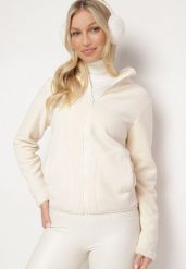 Biała Welurowa Bluza na Suwak Asiyana. Białe bluzy damskie Born2be, l, z aplikacjami, z weluru, bez kaptura. Za 49.99 zł.