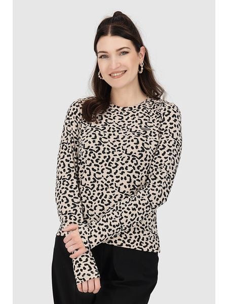 Alife and kickin Koszulka "RonjaAK" w kolorze brązowo-kremowym rozmiar: L. Brązowe koszulki damskie Alife and Kickin, l, bez wzorów, bez kołnierzyka, bez ramiączek. Za 96.83 zł.