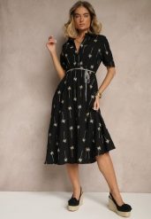 Czarna Koszulowa Sukienka z Wiskozy o Rozkloszowanym Kroju z Wiązaniem Liselithra. Czarne sukienki damskie Renee, bez wzorów, z wiskozy, eleganckie, bez ramiączek. Za 149.99 zł.