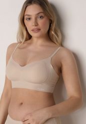 Beżowy Bezszwowy Biustonosz Bez Fiszbin z Elastycznego Materiału Edalith. Brązowe biustonosze Born2be, bez wzorów. Za 29.99 zł.