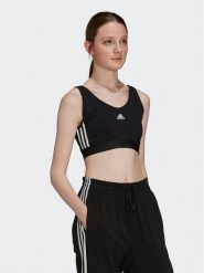 Adidas Koszulka techniczna Essentials 3-Stripes Crop Top With Removable Pads GS1343 Czarny. Czarne koszulki damskie Adidas, m, bez wzorów, z bawełny, bez kołnierzyka, bez ramiączek. Za 89.99 zł.