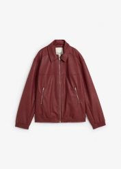 Kurtka oversize z imitacji skóry. Czerwone kurtki damskie bonprix, bez wzorów, ze skóry, bez kaptura. Za 269.99 zł.