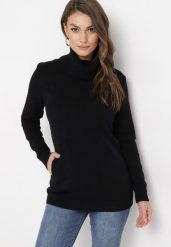 Czarny Golf z Miękkiej Dzianiny Oamperie. Czarne golfy damskie Born2be, m, bez wzorów, z dzianiny, bez ramiączek. Za 64.99 zł.
