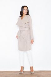 Beżowy Elegancki Płaszcz Oversize Przewiązany Paskiem. Brązowe płaszcze damskie Figl, xl, bez wzorów, z materiału, bez kaptura. Za 389.00 zł.