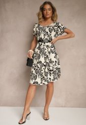 Czarna Sukienka z Wiskozy z Kwiatowym Wzorem w Ornamentalnym Stylu Tosmina. Czarne sukienki damskie Renee, bez wzorów, z materiału, eleganckie, bez ramiączek. W wyprzedaży za 55.99 zł.