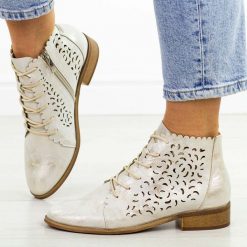 Złote ażurowe botki damskie Potocki 12646. Żółte botki damskie POTOCKI, na jesień, z jeansu, biznesowe, bez obcasa, na płaskiej podeszwie, bez zapięcia. Za 229.00 zł.