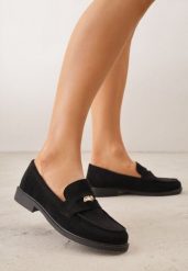 Czarne Mokasyny VICES z Wkładką ze Skóry Naturalnej i Metaliczną Aplikacją Nanora. Czarne mokasyny damskie Born2be, z jeansu, bez obcasa. Za 89.99 zł.