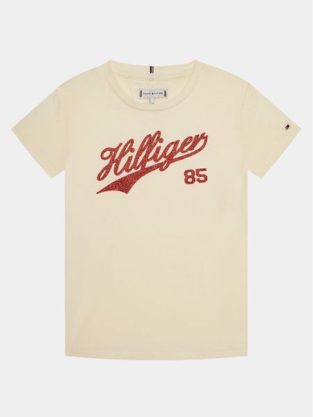 Tommy Hilfiger T-Shirt Hilfiger Script Tee S/S KG0KG07718 Écru Regular Fit. Koszulki i t-shirty dziewczęce Tommy Hilfiger, bez wzorów, z syntetyku, bez kołnierzyka, bez ramiączek. Za 79.99 zł.
