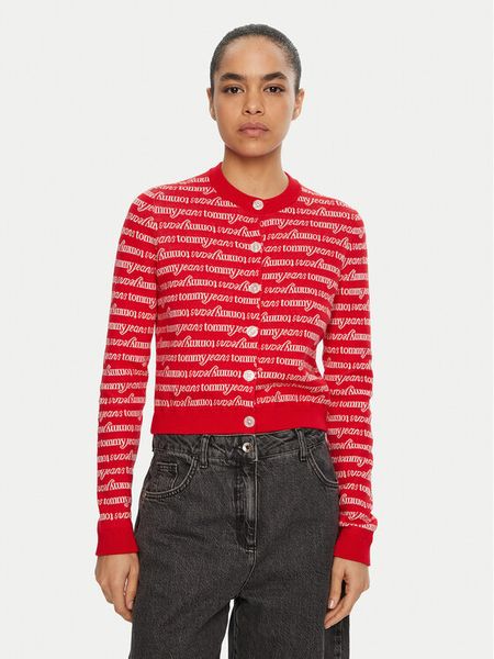 Tommy Jeans Kardigan DW0DW19340 Czerwony Slim Fit. Czerwone kardigany damskie Tommy Jeans, xl, bez wzorów, z bawełny. Za 279.99 zł.
