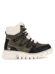 Mustang Trzewiki 1502-602 Khaki. Brązowe botki damskie Mustang, z materiału, bez obcasa, na płaskiej podeszwie, bez zapięcia. Za 369.99 zł.
