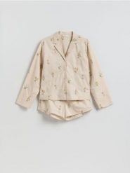 Dwuczęściowa piżama z lnem - kremowy. Białe piżamy damskie Reserved, bez wzorów, z bawełny, bez ramiączek. Za 249.99 zł.