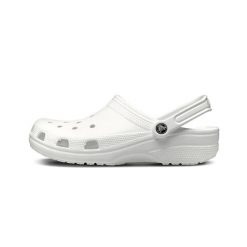 Japonki Crocs Classic, Dla obu płci. Białe klapki damskie Crocs, bez wzorów, z materiału, bez obcasa, bez zapięcia. W wyprzedaży za 201.20 zł.