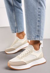 Beżowe Wsuwane Sneakersy na Platformie z Elastyczną Cholewką Stratis. Brązowe obuwie sportowe damskie Born2be, bez zapięcia. Za 84.99 zł.