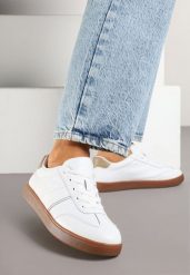 Białe Skórzane Sneakersy Ozdobione Przeszyciami Tillita. Białe obuwie sportowe damskie Born2be, z jeansu, bez zapięcia. Za 129.99 zł.