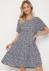 Niebieska Sukienka z Bawełną w Kwiatowy Wzór Lunasenia. Niebieskie sukienki damskie Born2be, bez wzorów, z bawełny, eleganckie, bez ramiączek. W wyprzedaży za 50.99 zł.
