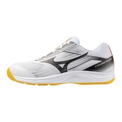 Buty halowe Mizuno Cyclone Speed 5. Białe obuwie sportowe damskie Mizuno, bez zapięcia, do biegania. Za 229.99 zł.