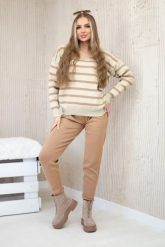 Komplet sweterkowy Bluza w paski + Spodnie camelowy. Bluzy damskie KESI, l, bez wzorów, z poliesteru, bez kaptura. Za 278.10 zł.