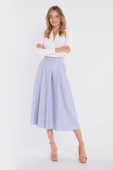 Rozkloszowana spódnica z wysokim stanem niebieska. Niebieskie spódnice damskie Stylove, l, bez wzorów, eleganckie, midi. Za 289.00 zł.