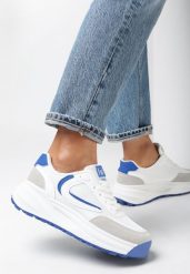 Biało-Niebieskie Sneakersy Devane. Białe obuwie sportowe casual damskie Born2be. Za 89.99 zł.