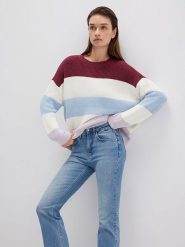 MAVI Sweter w kolorze bordowo-biało-błękitnym rozmiar: L. Białe swetry klasyczne damskie Mavi, l, z bawełny, bez kołnierzyka. Za 144.95 zł.
