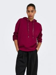 ONLY Bluza w kolorze bordowym rozmiar: XL. Czerwone bluzy damskie Only, xl, bez wzorów, z kapturem. Za 139.95 zł.
