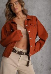 Brązowa Jeansowa Kurtka z Bawełny Perilopei. Brązowe kurtki damskie Renee, l, bez wzorów, z bawełny, bez kaptura. Za 139.99 zł.