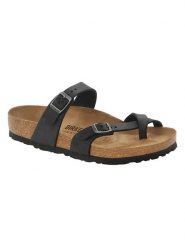 Birkenstock Skórzane japonki "Mayari" w kolorze czarnym rozmiar: 39. Czarne klapki damskie Birkenstock, bez wzorów, z otwartym noskiem, bez obcasa, bez zapięcia. Za 435.95 zł.