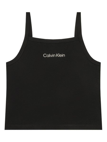 Calvin Klein Jeans Top LVCKSJB12G Czarny Slim Fit. Czarne koszulki i t-shirty dziewczęce Calvin Klein Jeans, bez wzorów, z jeansu, bez kołnierzyka, bez ramiączek. Za 129.99 zł.