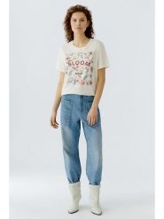 Oui Koszulka w kolorze kremowym ze wzorem rozmiar: 42. Brązowe bluzki damskie Oui, bez wzorów, z bawełny, bez kołnierzyka, bez ramiączek. Za 173.99 zł.