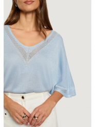 Morgan Bluzka 241-MCHRIS Błękitny Relaxed Fit. Niebieskie bluzki damskie Morgan, l, bez wzorów, z wiskozy, bez kołnierzyka, bez ramiączek. Za 199.99 zł.