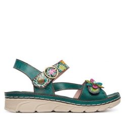 Sandały Laura Vita. Niebieskie sandały damskie LAURA VITA, bez wzorów, bez obcasa, na płaskiej podeszwie, bez zapięcia. Za 389.99 zł.