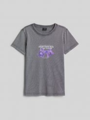 4F T-shirt regular z nadrukiem damski - szary L. Szare koszulki sportowe damskie 4F, l, bez wzorów, z bawełny, bez ramiączek. Za 79.99 zł.