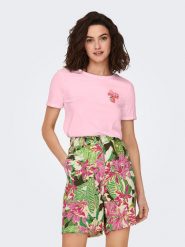 ONLY Koszulka w kolorze jasnoróżowym rozmiar: XS. Różowe bluzki damskie Only, xs, bez wzorów, z bawełny, bez kołnierzyka, bez ramiączek. Za 60.99 zł.