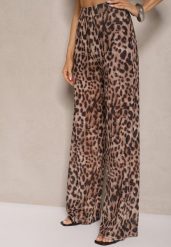 Panterkowe Spodnie z Wiskozą High Waist Ciaraviana. Białe spodnie materiałowe damskie Renee, bez wzorów, z jeansu. Za 74.99 zł.
