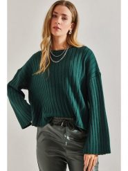 Bianco Lucci Sweter w kolorze zielonym rozmiar: onesize. Zielone swetry klasyczne damskie Bianco Lucci, prążkowane, bez kołnierzyka. Za 73.99 zł.