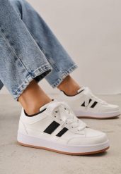 Białe Sneakersy Basic z Paskami na Boku Adila. Białe obuwie sportowe treningowe Renee, z jeansu. Za 99.99 zł.