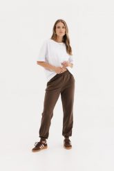 LEKKIE SPODNIE CELINE CZEKOLADOWE XS - Flawless. Brązowe spodnie dresowe damskie Flawless, bez wzorów, z bawełny. Za 272.00 zł.