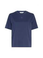 MOSS COPENHAGEN Koszulka "Melea" w kolorze granatowym rozmiar: M/L. Niebieskie bluzki damskie Moss Copenhagen, l, bez wzorów, z bawełny, bez kołnierzyka, bez ramiączek. Za 122.96 zł.