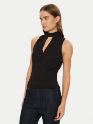 Guess Bluzka W5RP05 KCBO2 Czarny Regular Fit. Czarne bluzki damskie Guess, m, z aplikacjami, z syntetyku, bez kołnierzyka, bez ramiączek. Za 139.99 zł.