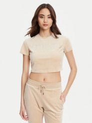 Guess T-Shirt V3BI01 K0232 Beżowy Regular Fit. Brązowe t-shirty damskie Guess, xl, z aplikacjami, z syntetyku, bez kołnierzyka. Za 119.99 zł.