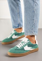 Zielone Skórzane Sneakersy w Stylu Klasycznych Tenisówek Falithiela. Zielone obuwie sportowe damskie Born2be, z jeansu, bez zapięcia, tenisowe. Za 179.99 zł.