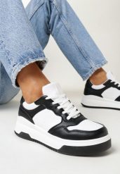 Czarno-Białe Sneakersy na Grubej Podeszwie Lessa. Czarne obuwie sportowe damskie Born2be, bez zapięcia. Za 79.99 zł.