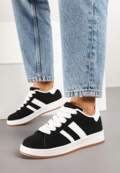 Czarno-Białe Sneakersy z Ozdobnymi Naszywkami z Boku Galdexis. Czarne obuwie sportowe damskie Born2be, bez zapięcia, trekkingowe. Za 79.99 zł.