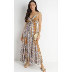 Jasnobeżowa Sukienka Olynome. Brązowe sukienki damskie Born2be, bez wzorów, z wiskozy, boho, bez ramiączek. Za 119.99 zł.