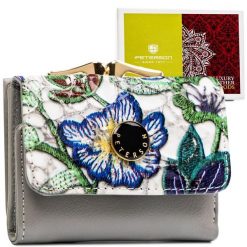 Wielokolorowy portfelik damski ze skóry naturalnej w kwiaty zamykany biglem i zatrzaskiem PTN PH32-LFL Peterson. Portfele damskie Peterson, bez wzorów, ze skóry. Za 69.99 zł.
