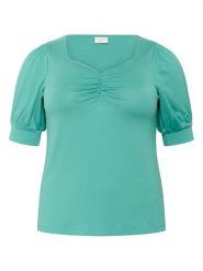 KAFFE curve Koszulka w kolorze turkusowym rozmiar: XL. Niebieskie bluzki damskie KAFFE curve, xl, bez wzorów, bez kołnierzyka, bez ramiączek. Za 56.99 zł.