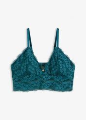 Biustonosz bustier bez fiszbinów, z kwiatową koronką. Brązowe biustonosze bonprix, bez wzorów, z koronki. Za 77.99 zł.