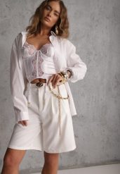 Białe Szorty Bermudy Eleganckie z Paskiem High Waist Rhodissa. Białe szorty damskie Renee, bez wzorów, z materiału, z podwyższonym stanem. Za 119.99 zł.